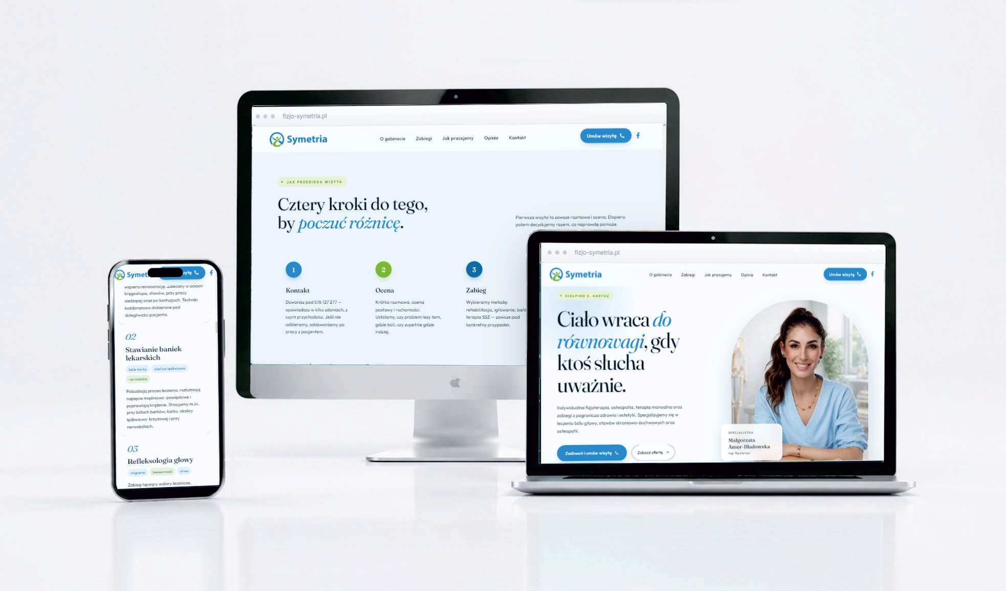 Symetria — strona gabinetu fizjoterapii, realizacja R4Y